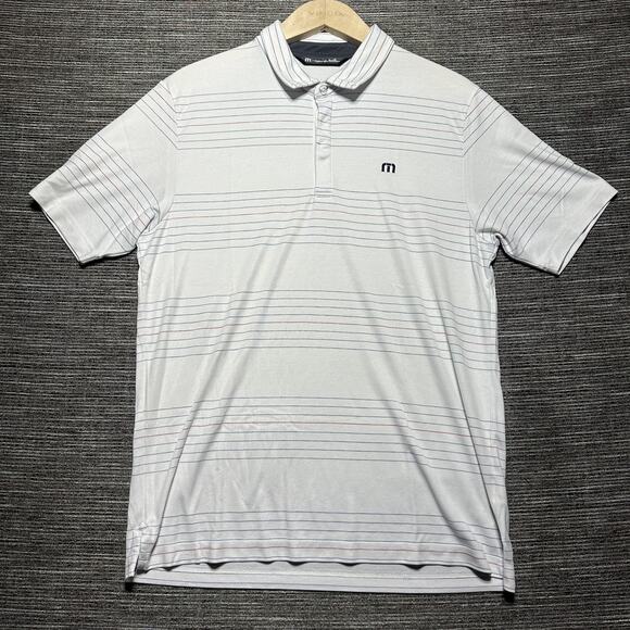 Travis Mathew Polo Shirt Men's M White Striped Short Sleeve Golf - Picture 3 of 13